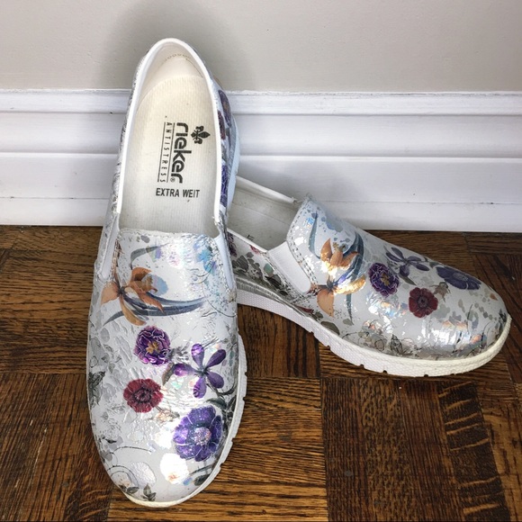 Reiker Madeira Silver Floral Print Slip On Shoes - Picture 2 of 8
